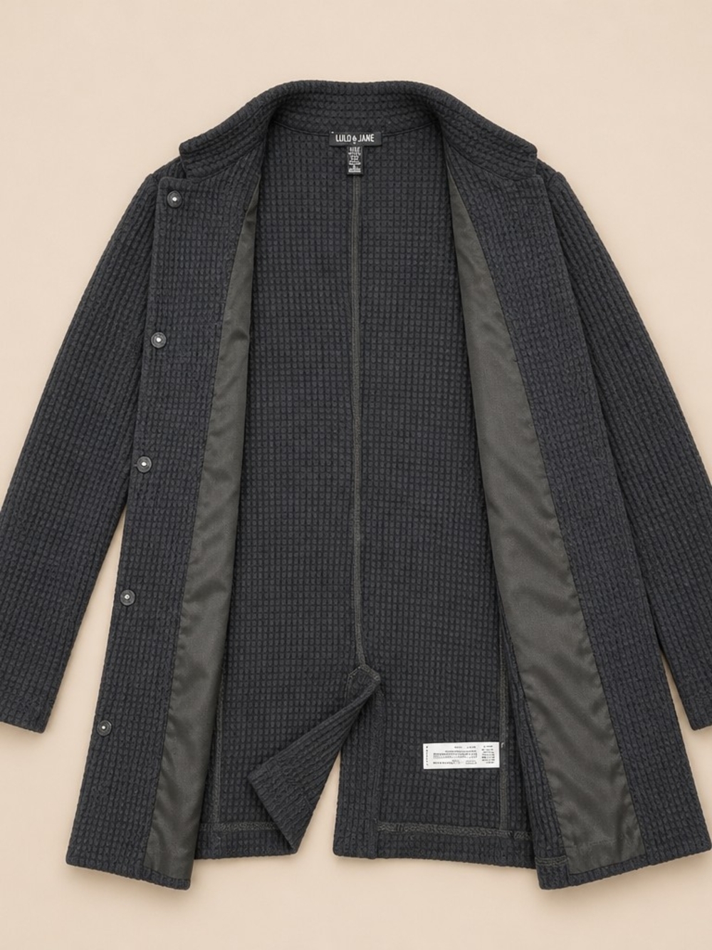 Eileen Fisher Petite Black Waffle Knit Long Cardigan Coat